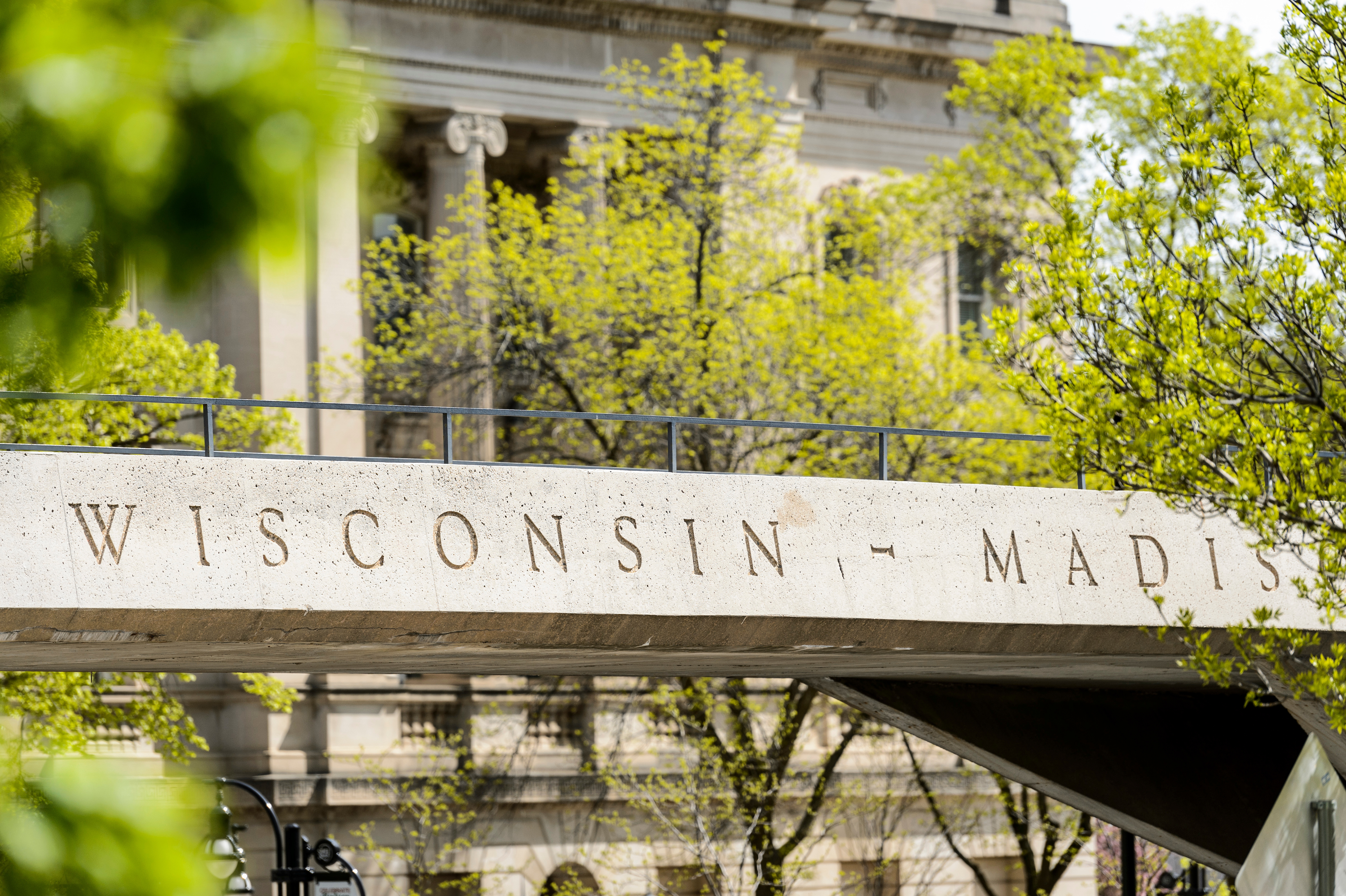 Concrete walking bridge that says Wisconsin
