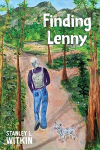 Illustrated cover of the novel Finding Lenny featuring a man walking on a trail with a dog