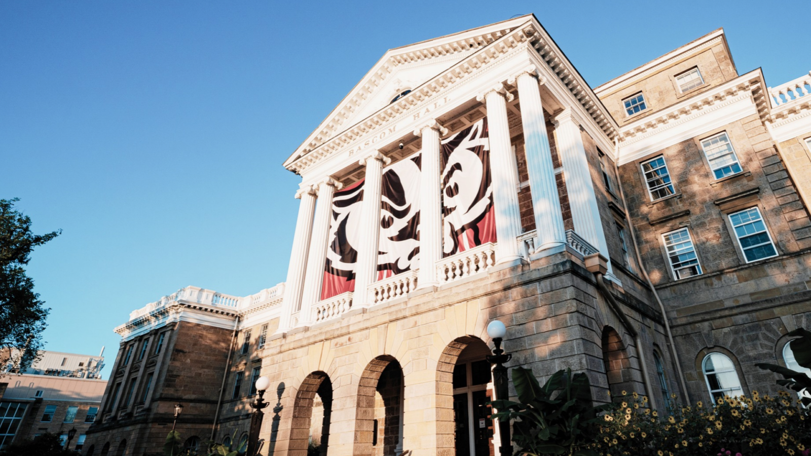Photo of Bascom Hall with a blue sky in the backgroun